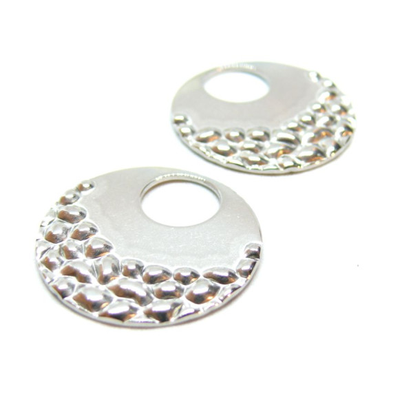 Pendentifs Rond martelé  23mm, Acier Inoxydable 304 finition Argenté