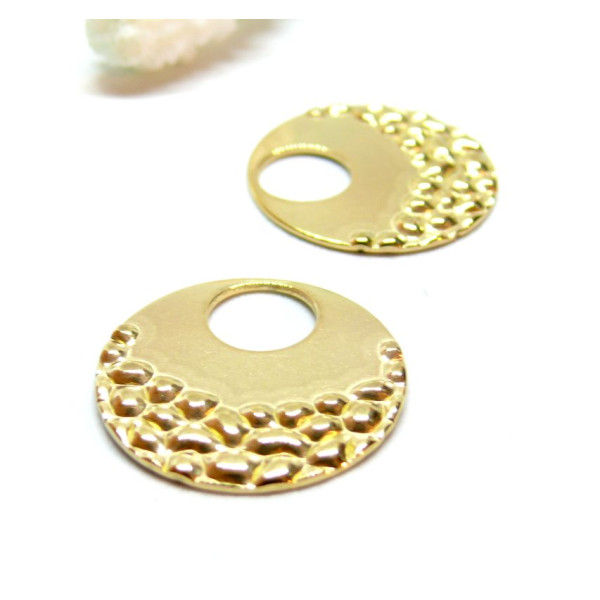 Pendentifs Rond martelé  23mm, Acier Inoxydable 304 finition Doré, PVD