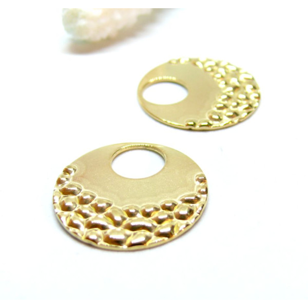 Pendentifs Rond martelé  23mm, Acier Inoxydable 304 finition Doré, PVD