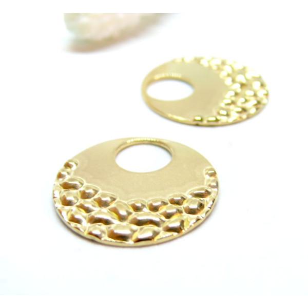 Pendentifs Rond martelé  23mm, Acier Inoxydable 304 finition Doré, PVD
