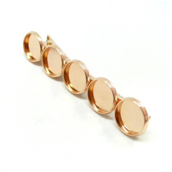 Support de Pinces - Barrette Crocodile - pour 5 cabochons en 12 mm - cuivre coloris Or Clair