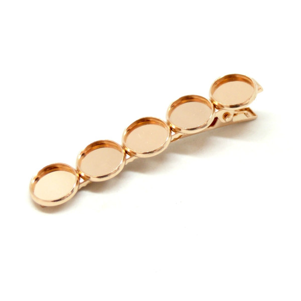 Support de Pinces - Barrette Crocodile - pour 5 cabochons en 12 mm - cuivre coloris Or Clair