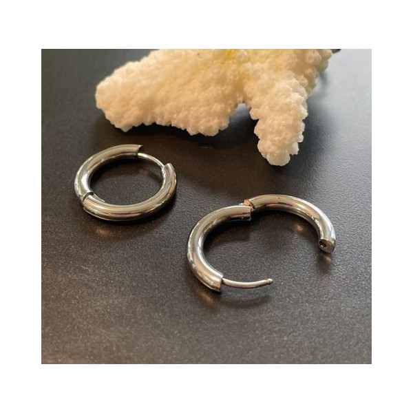 Créoles Rondes 16mm, épaisseur 3mm, Acier Inoxydable 316 finition Argenté