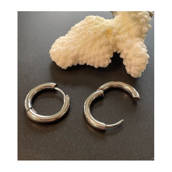 Créoles Rondes 13mm, épaisseur 2.5mm, Acier Inoxydable 316 finition Argenté