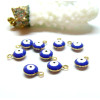 Pendentifs émaillés biface, Rond Bleu Oeil, Porte Bonheur 6mm, Acier Inoxydable base Doré