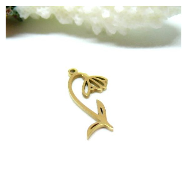 Pendentif Fleur sur tige 20 mm, symbole mois de Janvier, Acier Inoxydable 304 finition Doré