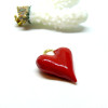Pendentif Cœur Rouge 3D 28mm, Laiton avec résine émaillé, finition Doré à l'or fin 18K