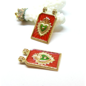 Pendentif Boho chic, Coeur , Ex Voto, Acier Inoxydable 304, finition Doré 14K, PVD