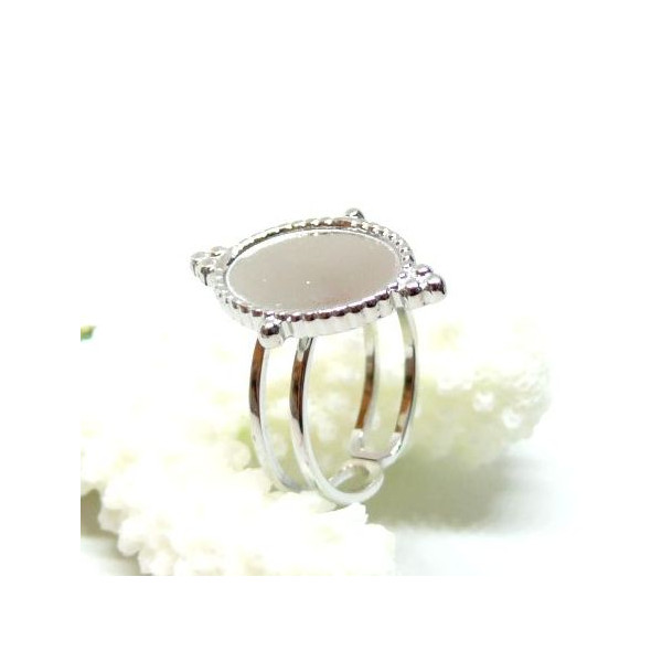 Support de Bague Travaillé Ethnique, Ovale 14 par 10 mm anneau double, Acier Inoxydable 304 finition Argenté