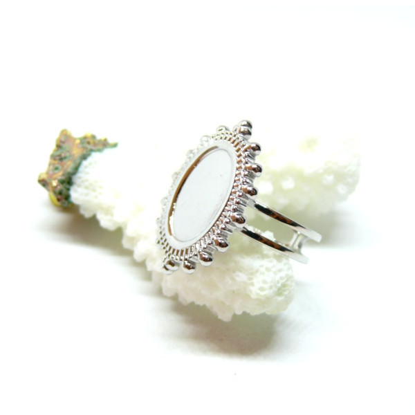 PS110932835 – Lot de 1 Support de Bague Travaillé Ethnique Ovale 14x10mm Anneau Double – Acier Inoxydable 304 Argenté