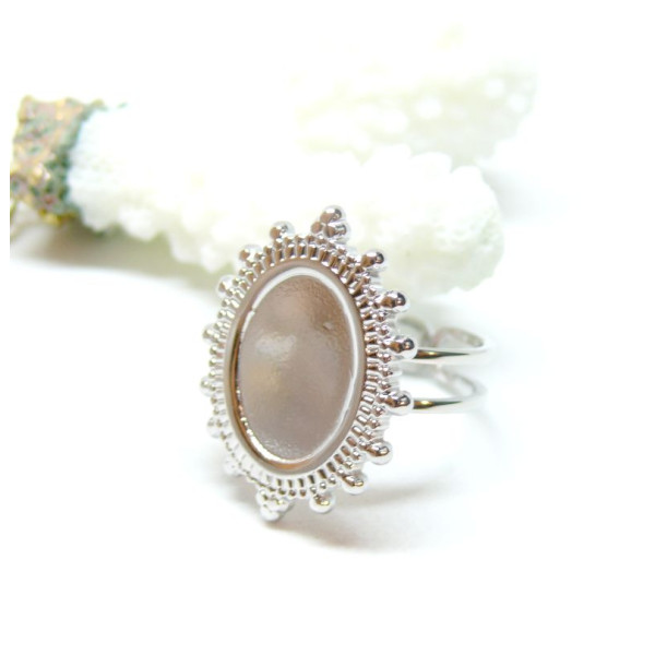 PS110932835 – Lot de 1 Support de Bague Travaillé Ethnique Ovale 14x10mm Anneau Double – Acier Inoxydable 304 Argenté