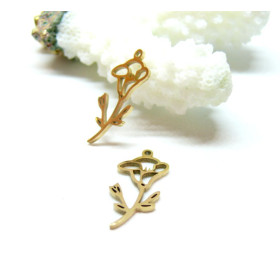 Pendentif Fleur sur tige 20 mm, symbole mois de Septembre, Acier Inoxydable 304 finition Doré