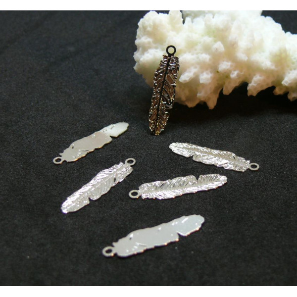 Estampes, pendentif filigrane Plumes 20mm, métal finition Argenté