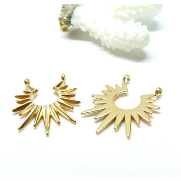 Pendentif, Connecteur Géométrique, Soleil 33mm, Acier Inoxydable 304, finition Doré à l'or fin 18K, PVD