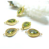 Connecteurs Goutte 12 par 7mm, Strass Vert , Acier Inoxydable 304, finition Doré à l'or fin 18K, PVD