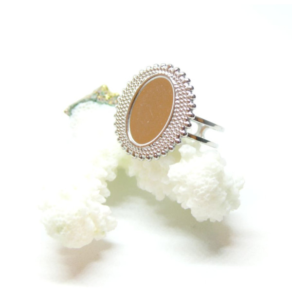 Support de Bague Ovale ARTY 10 par 14mm, anneau double, Acier Inoxydable 304 finition Argenté
