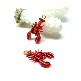 Pendentifs Homard Rouge 3D 25mm – Métal Doré