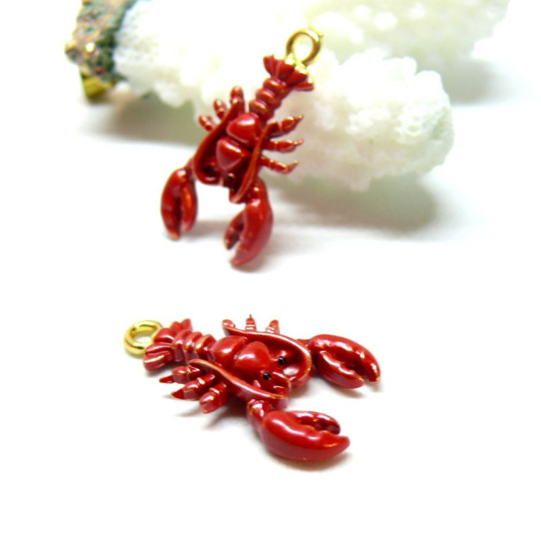 Pendentifs Homard Rouge 3D 25mm – Métal Doré