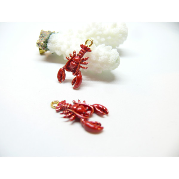 Pendentifs Homard Rouge 3D 25mm – Métal Doré