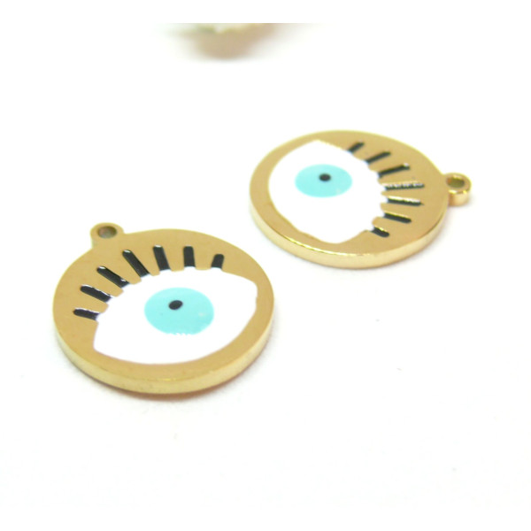 Pendentifs Amulette, Médaille avec Oeil de la protection 15mm, Acier Inoxydable 304 Doré, Placage IONIQUE