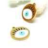 Pendentifs Amulette, Médaille avec Oeil de la protection 15mm, Acier Inoxydable 304 Doré, Placage IONIQUE