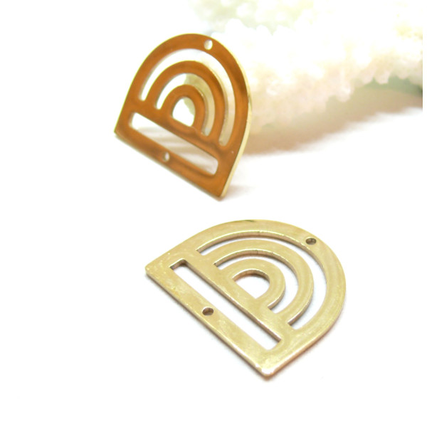 Connecteur Art Deco , Demi Cercle, Arc en Ciel 20 mm, Acier Inoxydable, finition Doré à l'or fin 18K