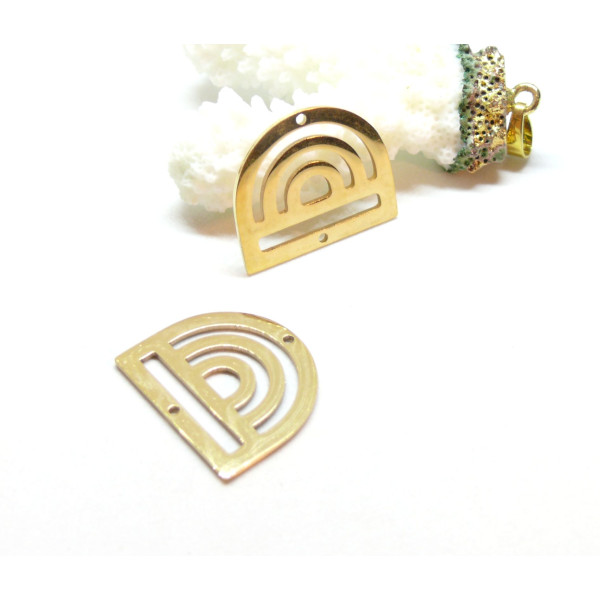 Connecteur Art Deco , Demi Cercle, Arc en Ciel 20 mm, Acier Inoxydable, finition Doré à l'or fin 18K