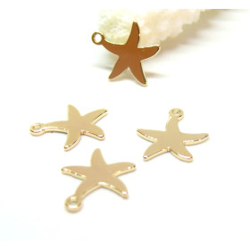 Pendentifs  Etoile de mer 12mm, laiton finition Doré  à l'or fin 18K