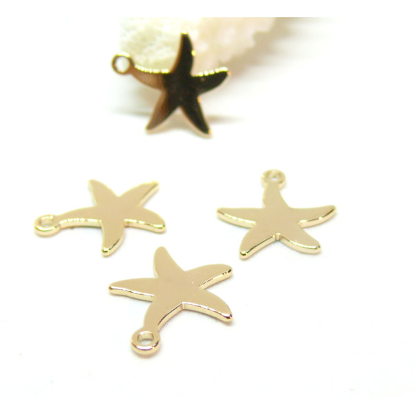 Pendentifs  Etoile de mer 12mm, laiton finition Doré  à l'or fin 18K