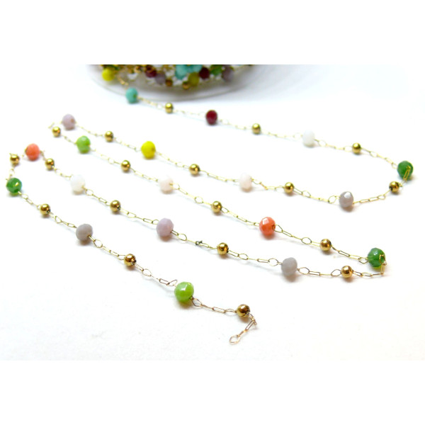 Chaine avec perles doré et perles de verre facettées, Acier Inoxydable 316 Doré  à l'or fin 18K, Placage IONIQUE