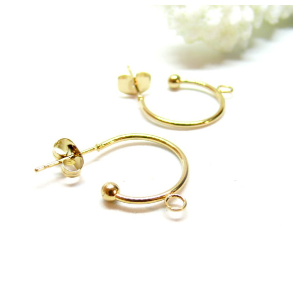 BU112210250852463268 – Lot de 2 Boucles d'oreilles Puces Créoles 15mm avec anneau – Acier Inoxydable 304 Doré Ionique