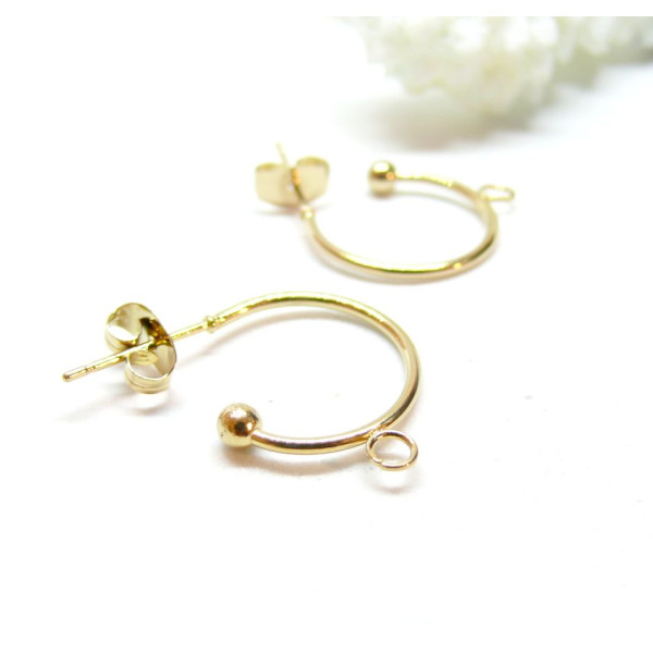 BU112210250852463268 – Lot de 2 Boucles d'oreilles Puces Créoles 15mm avec anneau – Acier Inoxydable 304 Doré Ionique