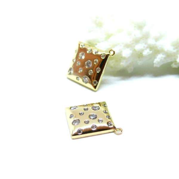 Pendentif  Losange avec strass 14mm, laiton finition Doré  à l'or fin 18K