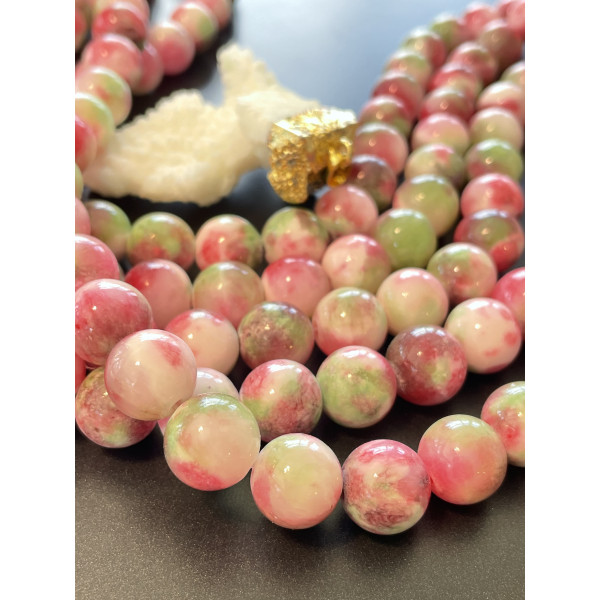perles rondes 7.5mm jade teintée Rose Vert