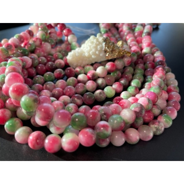 Perles rondes 10mm, jade teintée Rose Vert