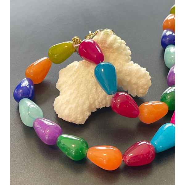 Perles intercalaire, jade teinté, forme géométrique, cônes 10 par 14mm, coloris Multicolores