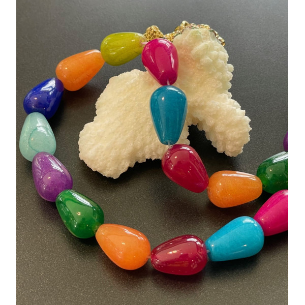 Perles intercalaire, jade teinté, forme géométrique, cônes 10 par 14mm, coloris Multicolores