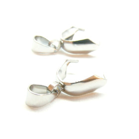 Pendentifs, bélières à pince 12mm, Acier Inoxydable 304, finition Argent Platine