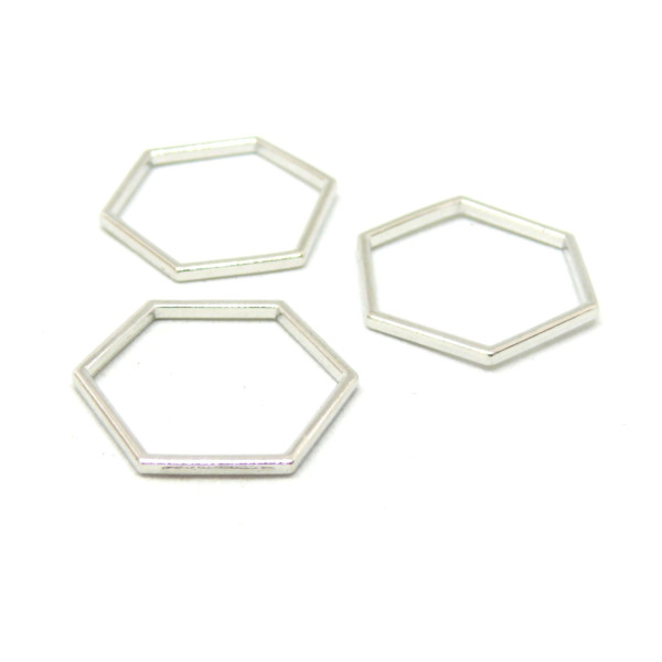 Pendentifs connecteur HEXAGONE, HEXAGONALE 23 par 20mm, métal  ARGENT PLATINE