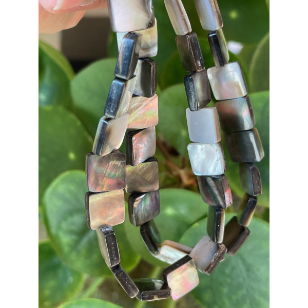 Perles de nacre véritable Grise , Carré Plat 10 par 3mm