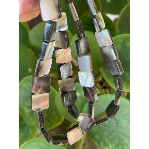 Perles de nacre véritable Grise , Carré Plat 10 par 3mm