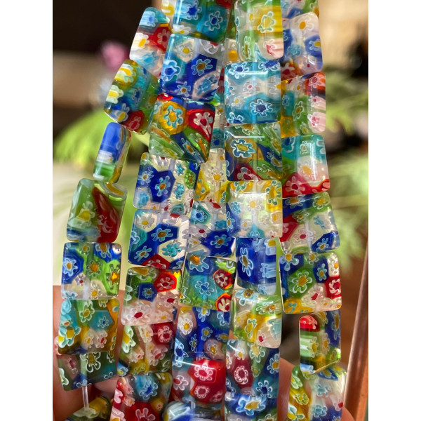 Perles Carrées 12 mm – Verre Millefiori Multicolores