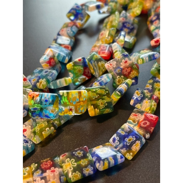 Perles Carrées 12 mm – Verre Millefiori Multicolores