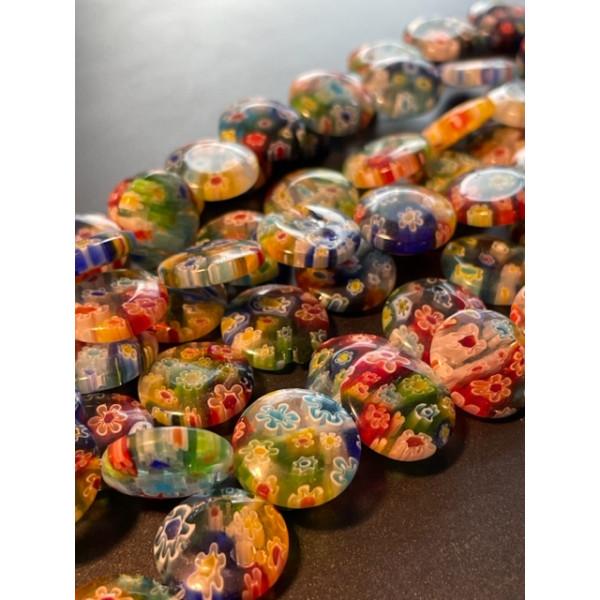 Perles Rondes Plates 16 x 4.5 mm – Verre Millefiori Multicolore
