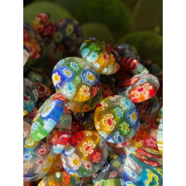 Perles Rondes Plates 16 x 4.5 mm – Verre Millefiori Multicolore