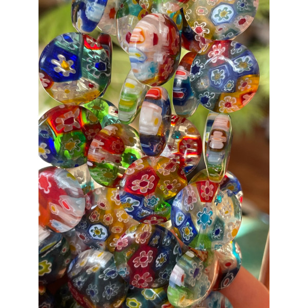 Perles Rondes Plates 16 x 4.5 mm – Verre Millefiori Multicolore