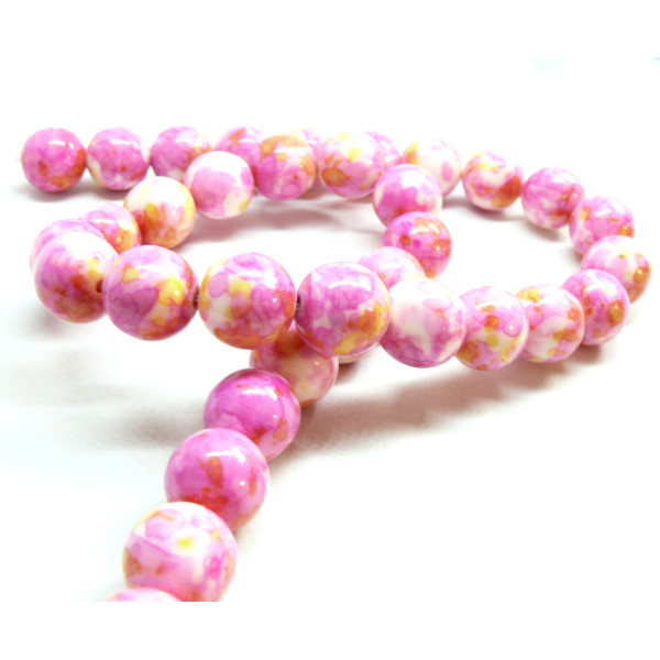 5 Perles Jade teintée 12mm Jaune et Fushia R730901BIS