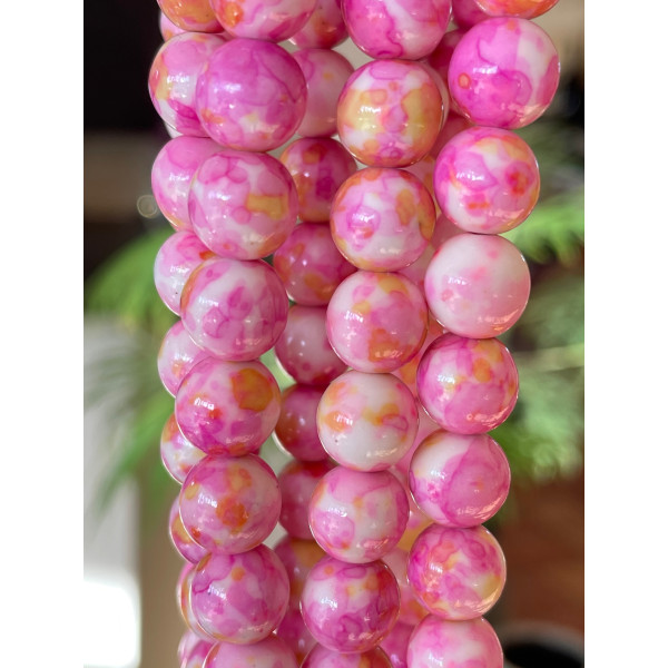 R730901BIS – Lot de 20-40 Perles Jade Teintée 10mm Jaune et Fushia