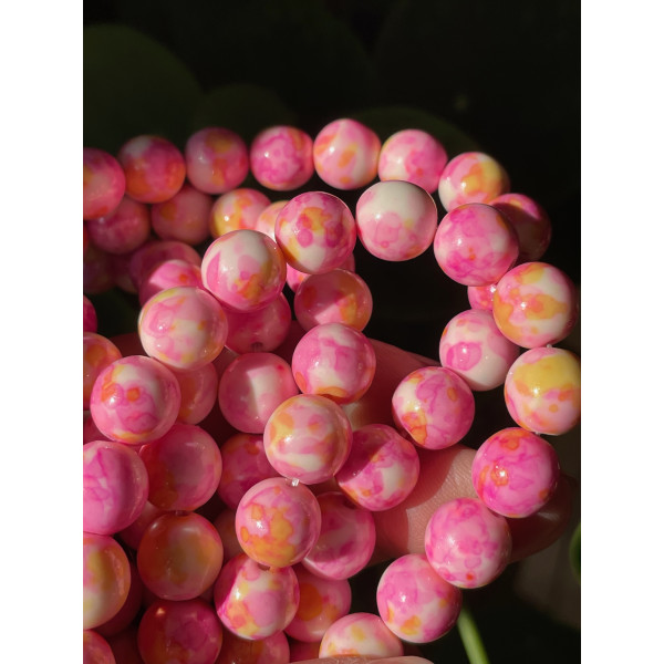 R730901BIS – Lot de 20-40 Perles Jade Teintée 10mm Jaune et Fushia