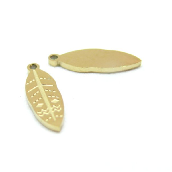 Pendentifs Feuille travaillée 16mm, Acier Inoxydable 316  Doré